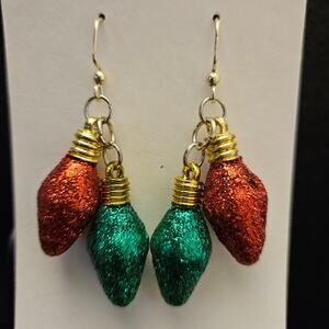 Red and green glitter Christmas tree bulb earrings